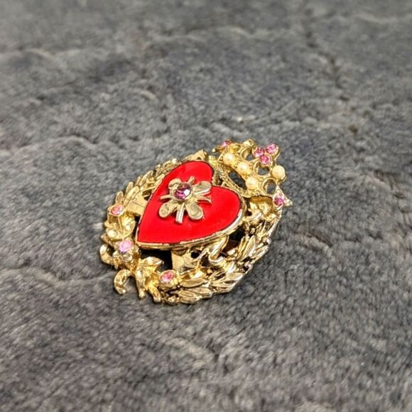 Vtg/Rare 1950s CORO Goldtone, Enamel, Brooche w/ Rhinestone & Seed Pearl Accents - Picture 6 of 13